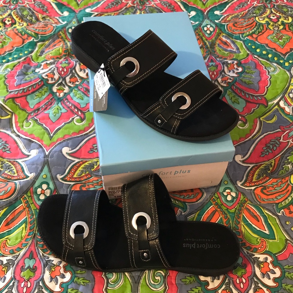 Black slip on sandals